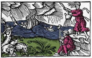 Eine Hexe verursacht einen Sturm nach „Historia de gentis septentrionalibus“ von Olaus Magnus, Rom 1555 von Unknown artist