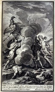 Achilles, mit seinen neuen Waffen, greift die Trojaner an (Illustration aus Buch XX der Ilias von Homer) von Unknown artist