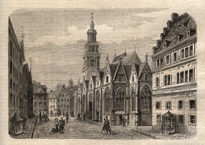 Aegidienkirche (Hannover) Deutschland - Hannover die Aegidienkirche, zerstört im Zweiten Weltkrieg - Hannover - Die Aegidienkirche - Gravur in „Illustres Volkswörterbuch“ - 1864 - von Joseph Decembre und Edmond Allonier