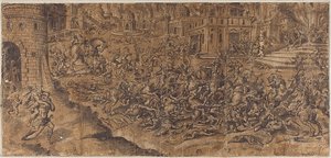 Aeneas verlässt die brennende Stadt Troja von Unknown artist