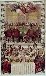 Almanach: Darstellung des Vertrags von Utrecht, der den Spanischen Erbfolgekrieg beendete, unterzeichnet in Frankreich (Kardinal von Polignac) und England am 11. April 1713 von Unknown artist