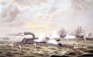 Amerikanischer Bürgerkrieg (1861 - 1865): Seeschlacht von Hampton Roads (Virginia) 08-09 März von Unknown artist