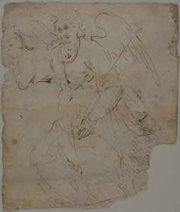 Verkündigungsengel (recto); Skizzen einer sitzenden Figur und des oberen Teils und der rechten Hand des Verkündigungsengels (verso)