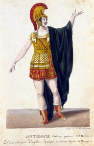 Antigone Kriegerkostüm. Gravur aus dem 18. Jahrhundert