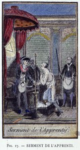 Lehrlingseid - aus einer Gravur aus der „Adonhiramite Masonry“ von einem Ritter aller Freimaurerorden