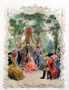 Aristokratische Zeremonie in einem Garten (das Schloss von Versailles?) in „Eine vornehme Frau im vergangenen Jahrhundert“ 1778