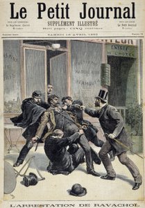 Verhaftung des Anarchisten Francois Koenigstein alias Ravachol (nach dem Namen seiner Mutter) (1859 - 1892). Eine von „Le petit journal“ 16.04.1892 Privatsammlung