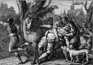 Ermordung von Chilperich I. (539-584), König von Neustrien, auf Veranlassung seiner Frau, Königin Fredegonde (ca. 545-597), 584. Gravur aus dem 18. Jahrhundert. von Unknown artist
