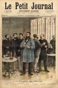 An der Bar der Abgeordnetenkammer, von links nach rechts: Emile Basly (1835-1928), Abgeordneter von Paris, aus der Gewerkschaftsbewegung der Bergleute, Camille Pelletan (1846-1915) Journalist, Schriftsteller und Abgeordneter der Bouches du Rhône, Alexandre