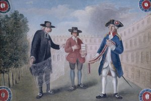 Aux trois ordres. Schild für einen Kokardenhändler im Palais-Royal. Palais-Royal