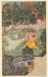 Schlacht von Ravana und Jatayu, aus dem Sarga (Kapitel) 49 des Aranya-kanda (Buch des Waldes) aus einem Ramayana (Reise von Rama) von Valmiki (Inder, aktiv ca. Mitte 1000 v. Chr.)
