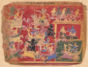 Schlacht der Kräfte von Krishna und Bana, aus einer Kopie des Verstreuten Bhagavat Purana von Unknown artist