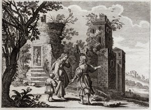 Bibel von Royaumont, Altes Testament: Ismael jagt. Als Sarah sah, dass Ismael, der Sohn von Agar (Hagar), den kleinen Isaak schlecht behandelte, bat sie Abraham, sie mit ihrem Sohn zurückzuschicken, damit Isaak der einzige Erbe gemäß den Verheißungen Gotte