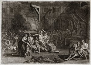 Bibel von Royaumont, Altes Testament: Martyrium der Makkabäer. Die sieben Makkabäerbrüder werden gemartert, anstatt ihren Glauben zu verraten. Illustration von 1811. von Unknown artist