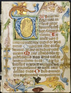 Bifolio aus einem Stundenbuch: Initiale V mit Blumenrand