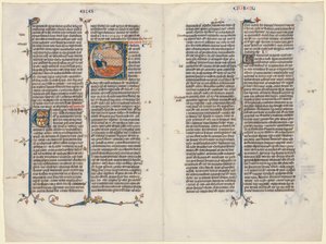 Bifolium aus einer Bibel: Initiale E[t factum est] mit Ezechiel