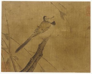 Vogel auf einem blattlosen Ast von Unknown artist