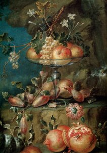 Vögel und Früchte in einer Landschaft (Detail)