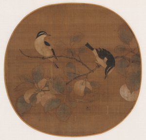 Vögel auf einem Pfirsichzweig von Unknown artist