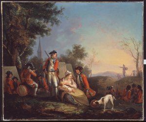 Britische Infanteristen eines königlichen Regiments in einem Lager