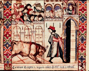 Stierkampf: Der Stier tötet in der Arena während der traditionellen Feste von Plasencia in Spanien