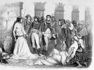 Kampagne (Expedition) von Ägypten (1798-1801): General Bonaparte besucht das Pestkrankenhaus in Jaffa, Ägypten. Gravur 19. Jahrhundert von Unknown artist