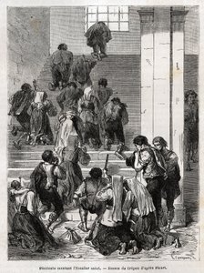 Katholische Büßer steigen die heilige Treppe in Rom hinauf. Gravur zur Illustration der Geschichte von Ludovic Celler; die Karwoche in Rom von Unknown artist