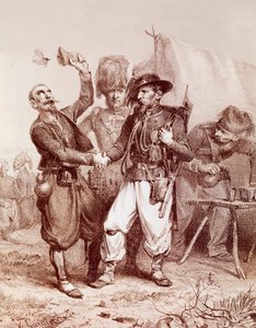 Krimkrieg (1853-1856): Allegorie der Allianz zwischen Frankreich, dem Königreich Sardinien und England gegen Russland. 1854