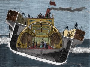 Querschnitt eines gegen Seekrankheit entworfenen Bootes von Henry Bessemer (1813-1898). Gravur 19. Jahrhundert von Unknown artist