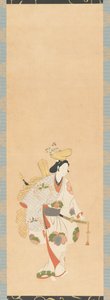 Tänzerin in einem weißen Kleid, gemustert mit bunten Blättern und Blumen von Unknown artist