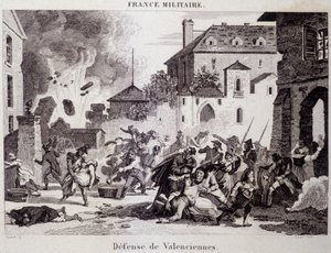 Verteidigung von Valenciennes (durch die Republikaner gegen die Briten und Österreicher 1794). Gravur des 19. Jahrhunderts
