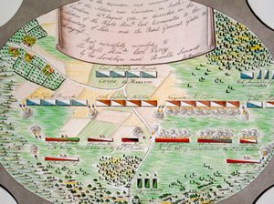 Diagramm der Schlachtlinien der Schlacht von Camden, South Carolina, am 16. August