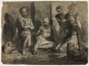 Diogenes bittet Alexander den Großen zur Seite zu treten (recto); schreitender akademischer männlicher Akt (verso)
