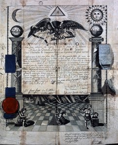 Diplom von Isaac Huit als Gefährte und Meister in der königlichen Maurerkunst, verliehen 1789 von der Großloge von St-Jean in Genf