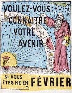 Möchten Sie Ihre Zukunft wissen? : Nostradamus. Astrologisches Werbeetikett aus dem 19. Jahrhundert von Unknown artist