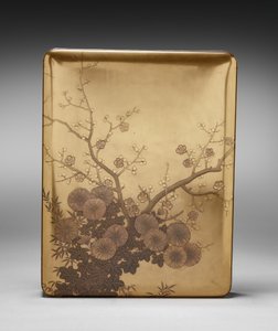Dokumentenbox (Ryōshibako) mit Chrysantheme und Pflaume (Deckel)