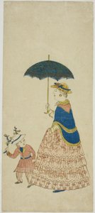 Niederländische Dame mit Sonnenschirm und kleinem Jungen (Orando fujin to kodo mo)