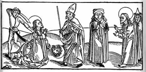 Episode aus dem Leben des Heiligen Jakobus des Älteren: Der Heilige wird unter den Augen von Herodes Agrippa, König von Judäa, enthauptet. Gravur aus „Leben der Heiligen - Sommerteil“ (Das Buch der Heiligen) von Jacobus (Jakob) von Voragine (1228-1298). Lü von Unknown artist