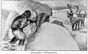 Eskimo beim Jagdspiel mit einem Bogen - Ervin Astrup, Nord Blandt Polens Naboer Kistriana