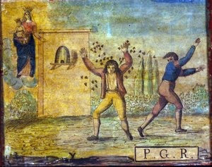 Ex Voto aus dem frühen 19. Jahrhundert, das eine von Bienen angegriffene Person darstellt von Unknown artist
