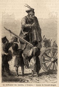 Familienstreit in Swansea. Zeichnung von Durand Brager zur Illustration eines Besuchs der großen Fabriken in Wales im Jahr 1862 von L. Simonin. Gravur in „Le tour du monde“, herausgegeben von Edouard Charton