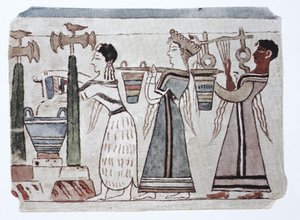 Mode, Ägäisch-phönizische Kultur, 2000-500 v. Chr. Frauen mit Wassereimern hinter einem Harfenspieler von Unknown artist