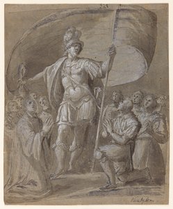 Figuren, die einem Ritter huldigen