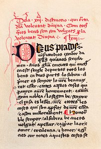 Erste Seite der Ausgabe des "Buches der Gottesbetrachtung" (Llibre de la contemplacio de Deu) Katalanischer Philosoph und Mystiker Ramon Llull (Raymond Lulle)