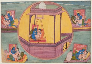 Fünf Posen von Krishna beim Liebesspiel, aus einer Bikaner Bhagavata Purana von Unknown artist