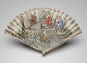 Faltfächer mit Rebekka und Eliezer am Brunnen, ca. 1740er