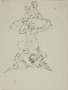 Brunnen mit Satyr und Putto (recto); Punchinello (verso)