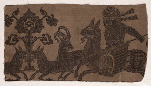 Fragment mit berittenem Jäger, der Tiere aufspießt