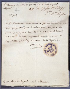 Französische Revolution: handgeschriebener Brief vom 26/02/1793 von einem gewissen Merlin über die Eroberung der Stadt Breda in Holland am 24. Februar durch General Dumouriez. Departementalarchive von Nord Lille von Unknown artist