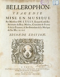 Frontispiz von „Bellerophon“, lyrische Tragödie in fünf Akten mit einem Prolog von Jean Baptiste Lully (Giovanni Battista Lulli) (1632-1687). 1714 von Unknown artist